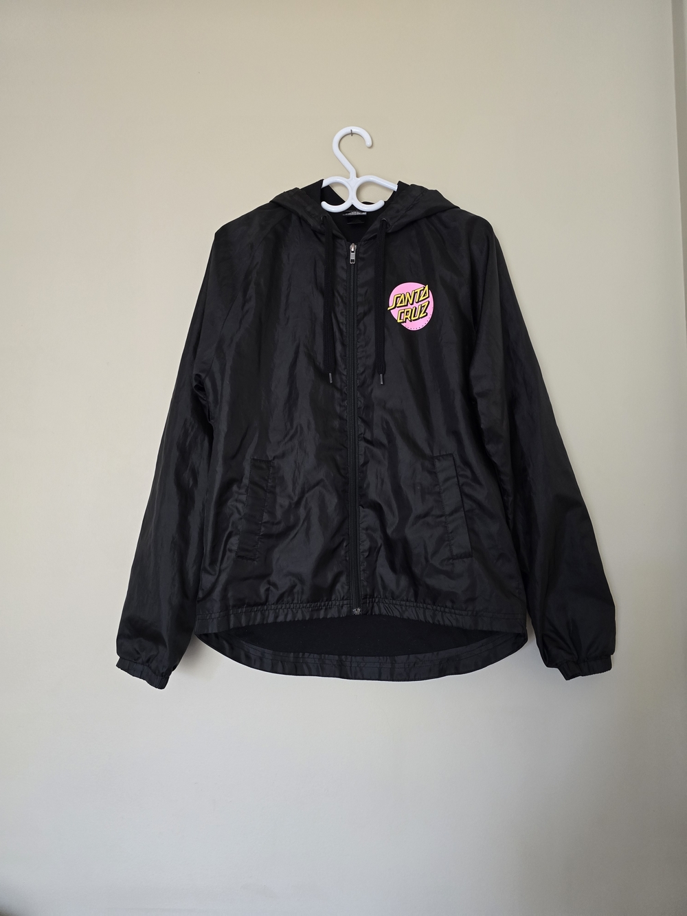 Santa Cruz Skateboards Black Windbreaker Jacket Pink Dot Logo Medium